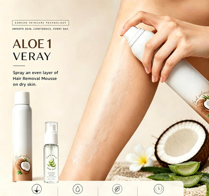Warehouse Clearout Sale Korean Gentle Hair Removal Mousse Kit, Infused with Coconut Oil & Aloe Vera, Full 3-Step Home Depilation Set with Scraper