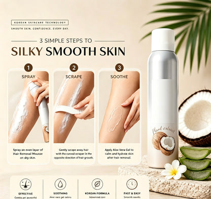 Warehouse Clearout Sale Korean Gentle Hair Removal Mousse Kit, Infused with Coconut Oil & Aloe Vera, Full 3-Step Home Depilation Set with Scraper