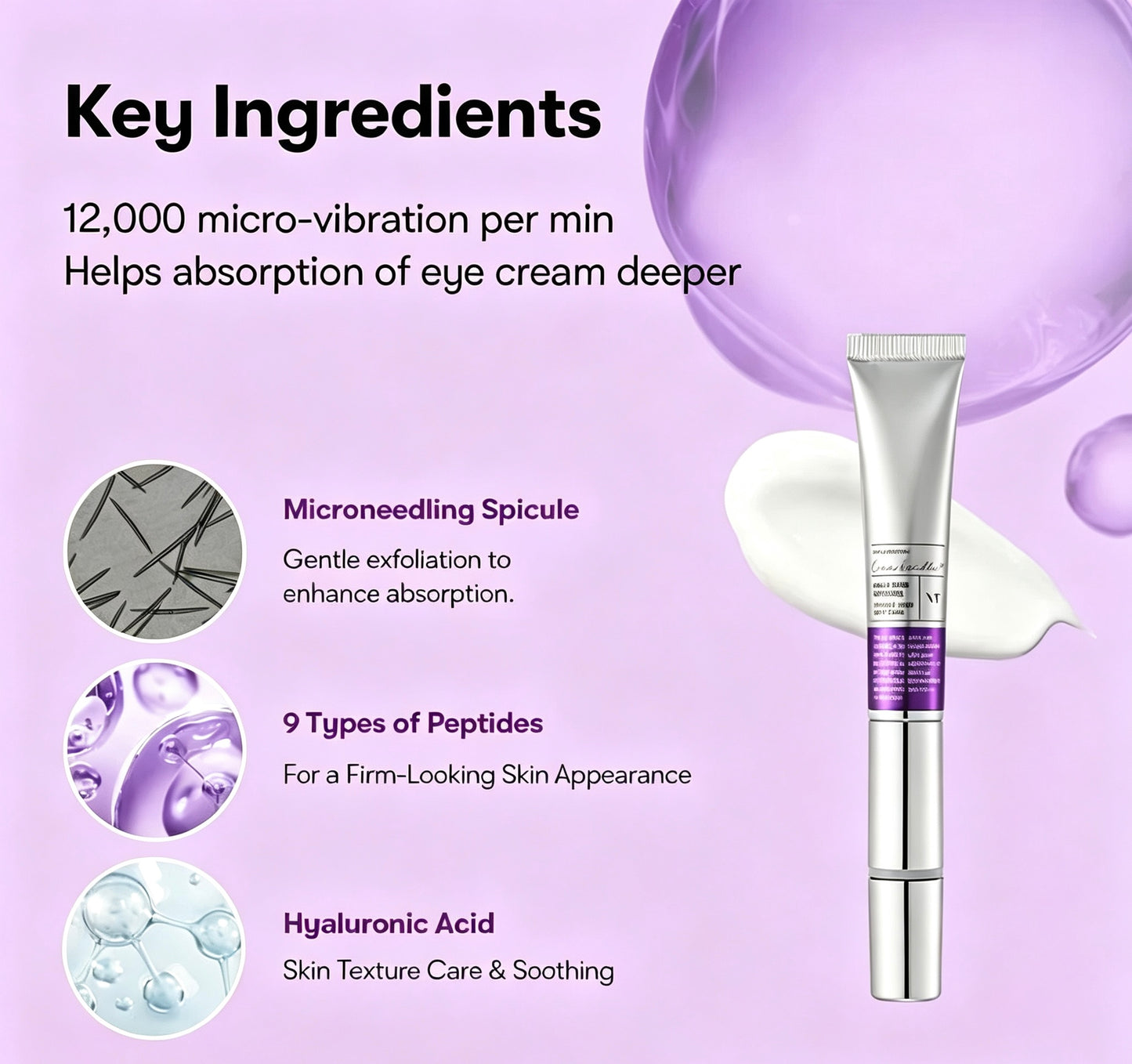 PDRN Peptide & Collagen Micro-Infusion Eye Cream with Sonic Massager | Anti-Wrinkle & Firming Care