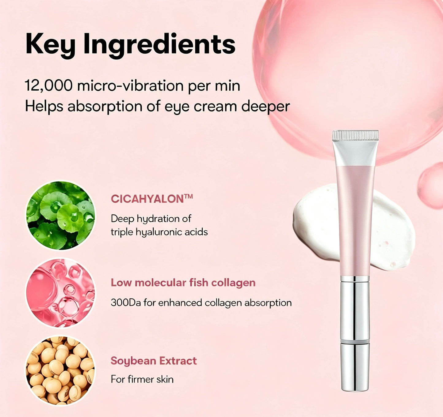 PDRN Peptide & Collagen Micro-Infusion Eye Cream with Sonic Massager | Anti-Wrinkle & Firming Care