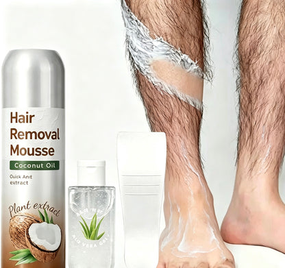 Warehouse Clearout Sale Korean Gentle Hair Removal Mousse Kit, Infused with Coconut Oil & Aloe Vera, Full 3-Step Home Depilation Set with Scraper