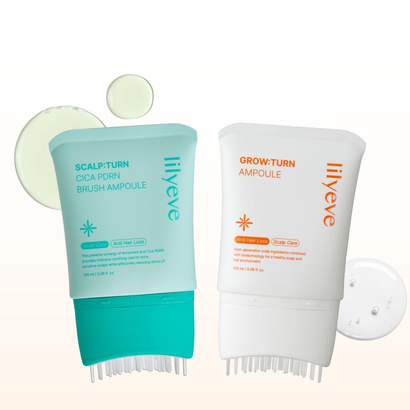 Growturn Anti Hair Fall & Scalpturn Anti Sebum Scalp Ampoule Duo | Built-In Brush Hair Growth Serum For Thinning Hair & Oily Scalp