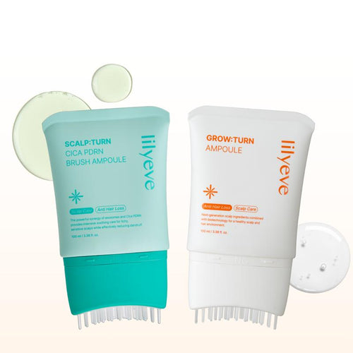 Growturn Anti Hair Fall & Scalpturn Anti Sebum Scalp Ampoule Duo | Built-In Brush Hair Growth Serum For Thinning Hair & Oily Scalp