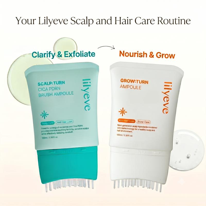 Growturn Anti Hair Fall & Scalpturn Anti Sebum Scalp Ampoule Duo | Built-In Brush Hair Growth Serum For Thinning Hair & Oily Scalp
