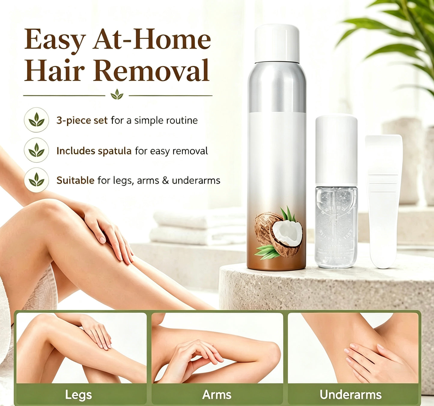 Warehouse Clearout Sale Korean Gentle Hair Removal Mousse Kit, Infused with Coconut Oil & Aloe Vera, Full 3-Step Home Depilation Set with Scraper