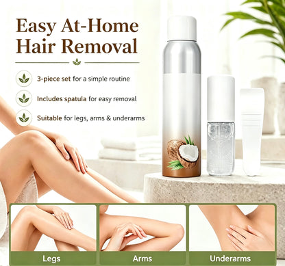 Warehouse Clearout Sale Korean Gentle Hair Removal Mousse Kit, Infused with Coconut Oil & Aloe Vera, Full 3-Step Home Depilation Set with Scraper